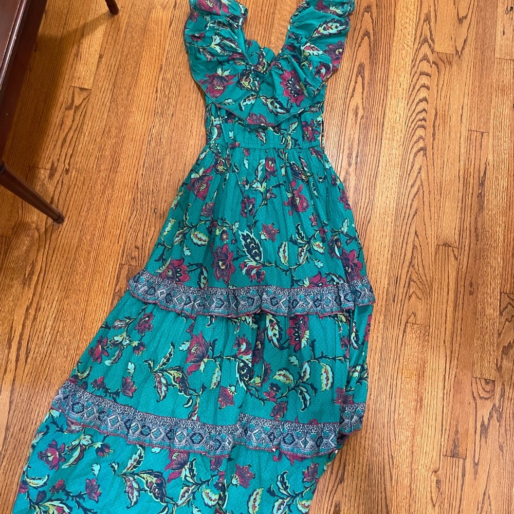 Sundance Green and Blue Ruffled Wrap Maxi Dress- Brand New